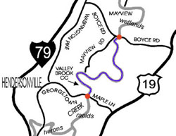 map showing creek run between Valley Brook golf course and Mayview wetlands