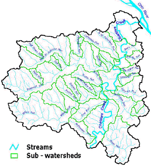 Lower Chartiers watershed showing subwatersheds of tributaries